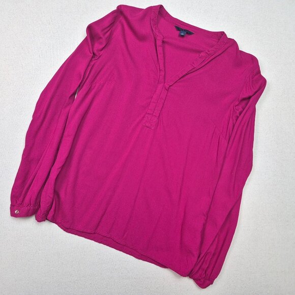 Tommy Hilfiger Women's Long Sleeve V-Neck Relaxed Pink Pullover Blouse Sz M - Picture 1 of 6